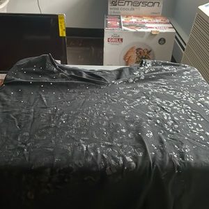 Used Black Shirt with Animal Print and Stones